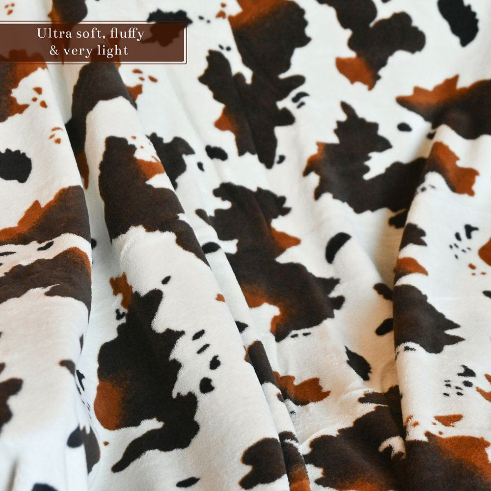 Cow Print Blanket with 2 Cushion Covers Flannel Fleece Brown Cow Blanket Soft Lightweight Fuzzy Cow Print Blankets and Throws for All Seasons Decorations Pillow Size 79X59 Gifts