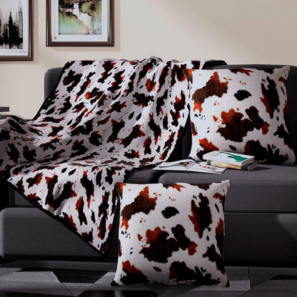 Cow Print Blanket with 2 Cushion Covers Flannel Fleece Brown Cow Blanket Soft Lightweight Fuzzy Cow Print Blankets and Throws for All Seasons Decorations Pillow Size 79X59 Gifts