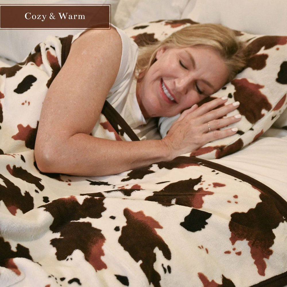 Cow Print Blanket with 2 Cushion Covers Flannel Fleece Brown Cow Blanket Soft Lightweight Fuzzy Cow Print Blankets and Throws for All Seasons Decorations Pillow Size 79X59 Gifts