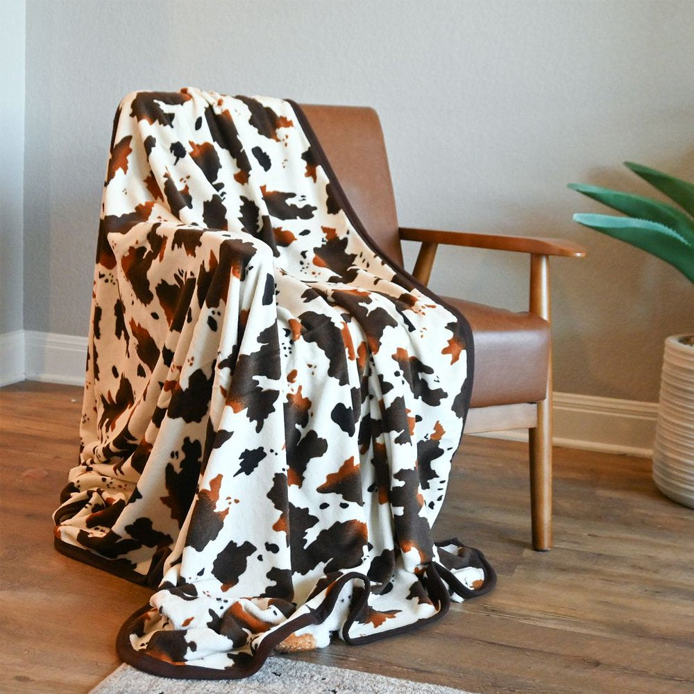 Cow Print Blanket with 2 Cushion Covers Flannel Fleece Brown Cow Blanket Soft Lightweight Fuzzy Cow Print Blankets and Throws for All Seasons Decorations Pillow Size 79X59 Gifts