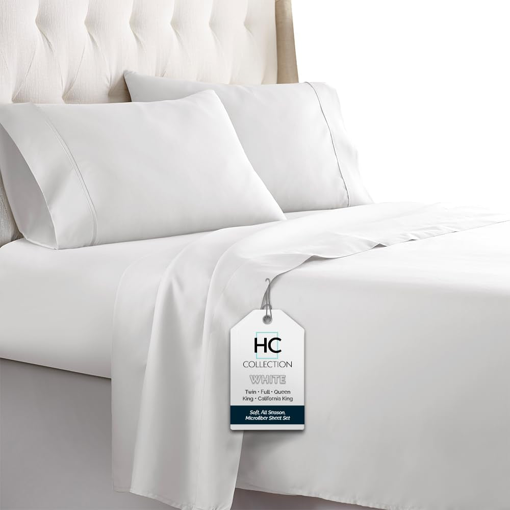 Bed Sheets Set, HOTEL LUXURY Platinum Collection 1800 Series Bedding Set, Deep Pockets, Wrinkle & Fade Resistant, Hypoallergenic Sheet & Pillow Case Set (Queen, White)