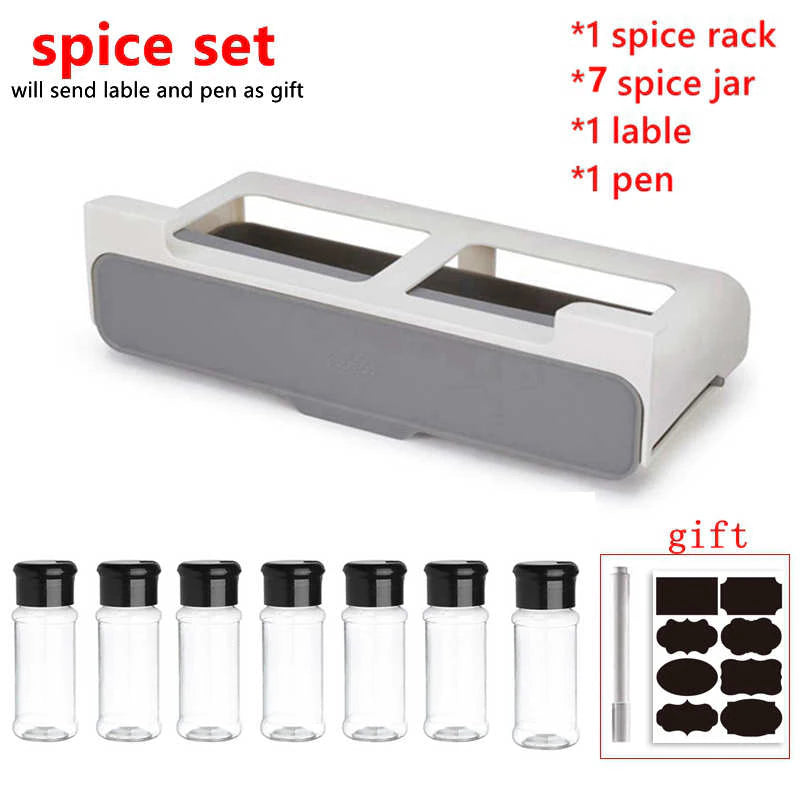 Kitchen Spice Rack Self-Adhesive Wall-Mounted Under-Shelf Seasoning Bottle Storage Rack Spice Organizer Kitchen Storage Rack