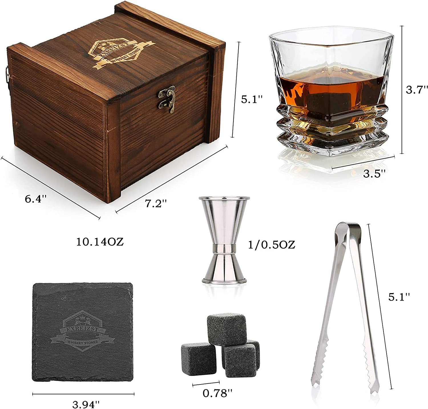 Whiskey Stones Gift Set - Whiskey Gifts for Men, Granite Chilling Whiskey Rocks, Scotch Bourbon Whiskey Glass Gift Box Set, Best Drinking Gifts for Dad Husband Birthday Party Holiday Present