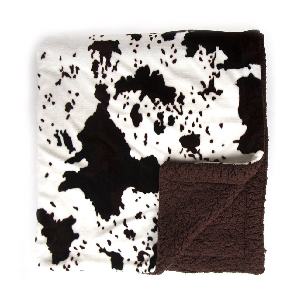 Cowhide Print and Sherpa Plush Throw Blanket, Brown