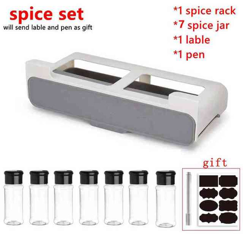 Kitchen Spice Rack Self-Adhesive Wall-Mounted Under-Shelf Seasoning Bottle Storage Rack Spice Organizer Kitchen Storage Rack